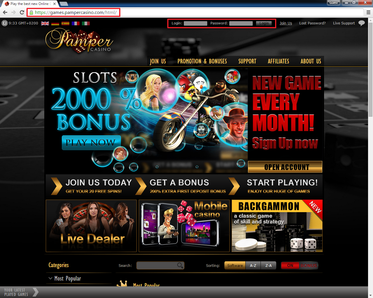 pamper casino login