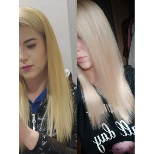 szampon joanna platynowy blond przed i po