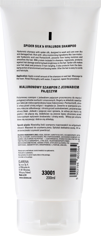 clarena trichology line hialuronowy szampon z jedwabiem pajęczym 200ml