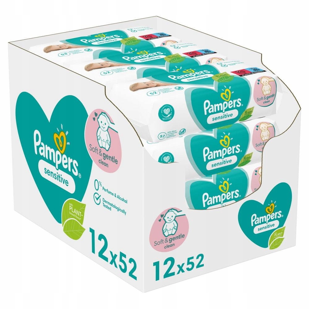 12x pampers sensitive 56 szt chusteczki nawilżane