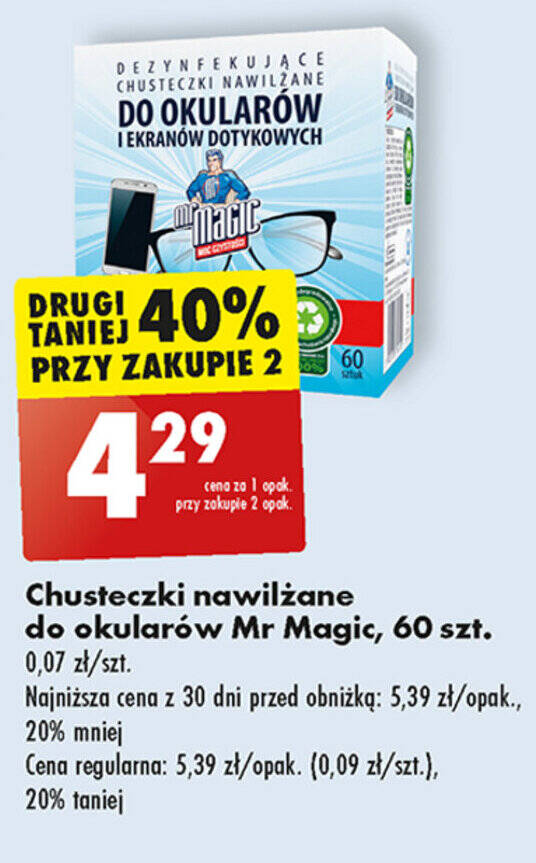 do okularów i ekranów dotykowych chusteczki nawilżane mr magic