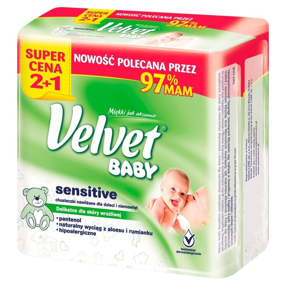 velvet baby chusteczki nawilżane sensitive 64 sztuk