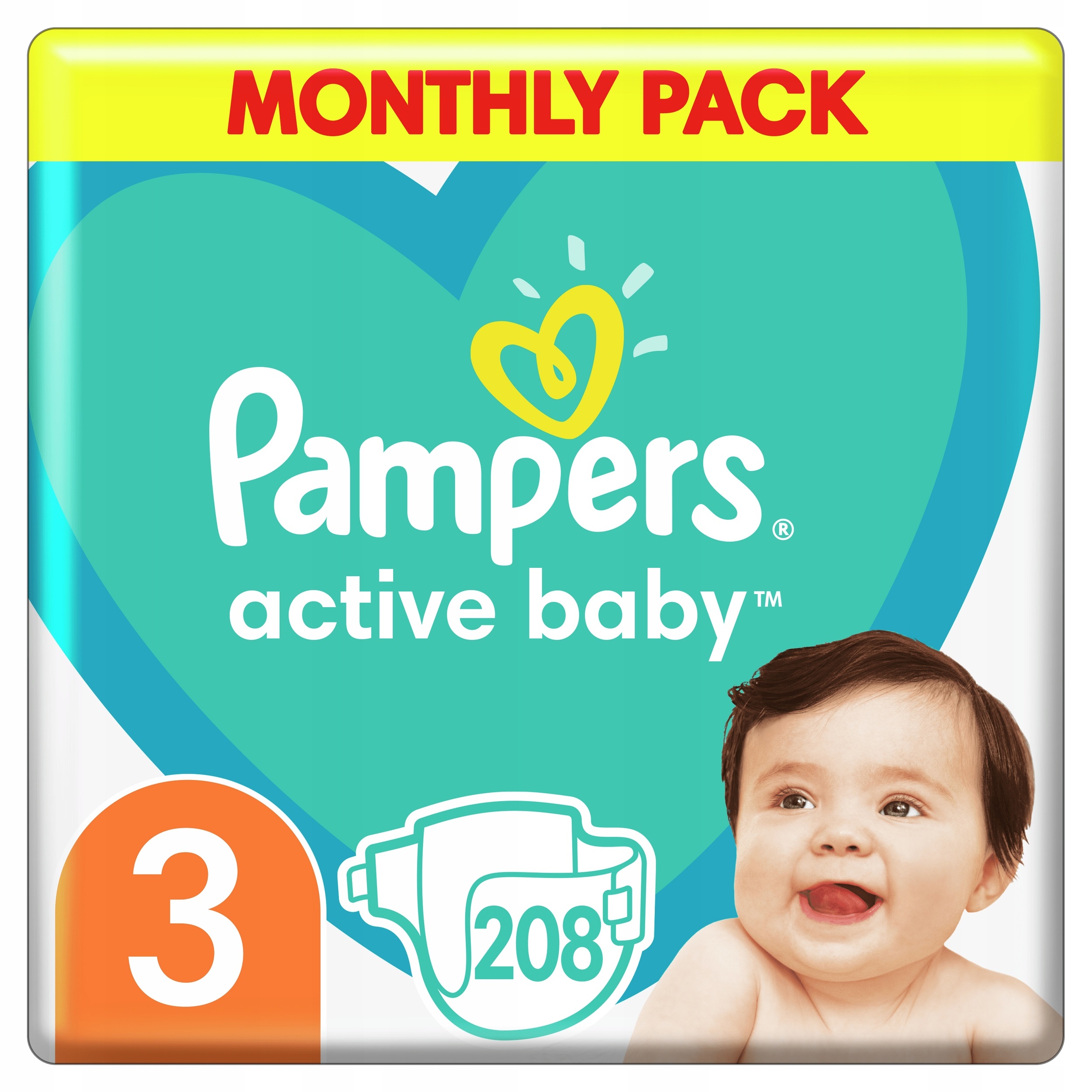 pampers active baby-dry pieluchy jednorazowe rozmiar 3 midi 208 szt