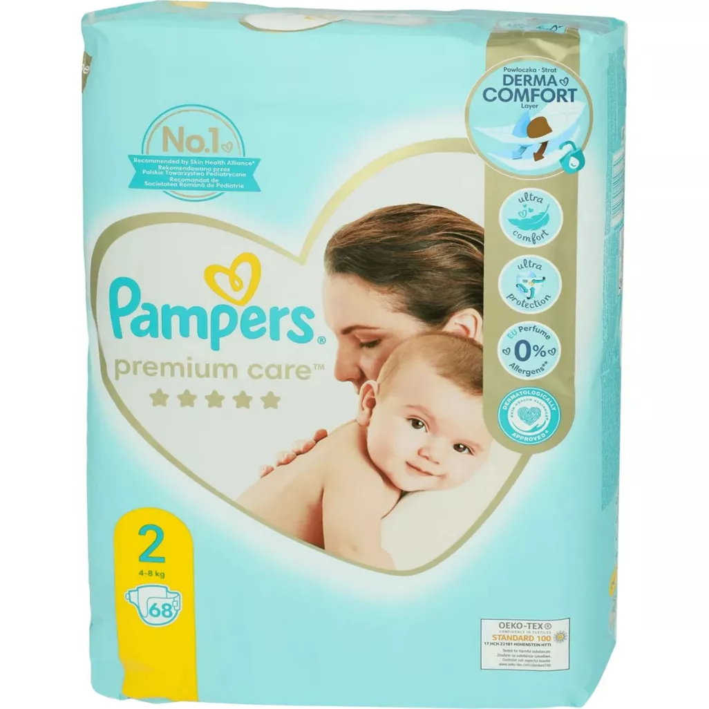 pampers premium care 2 białe a zielone opakowanie