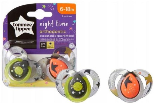 Tommee Tippee Nighttime Ortodontyczny smoczek silikonowy 6-18m 2 szt.