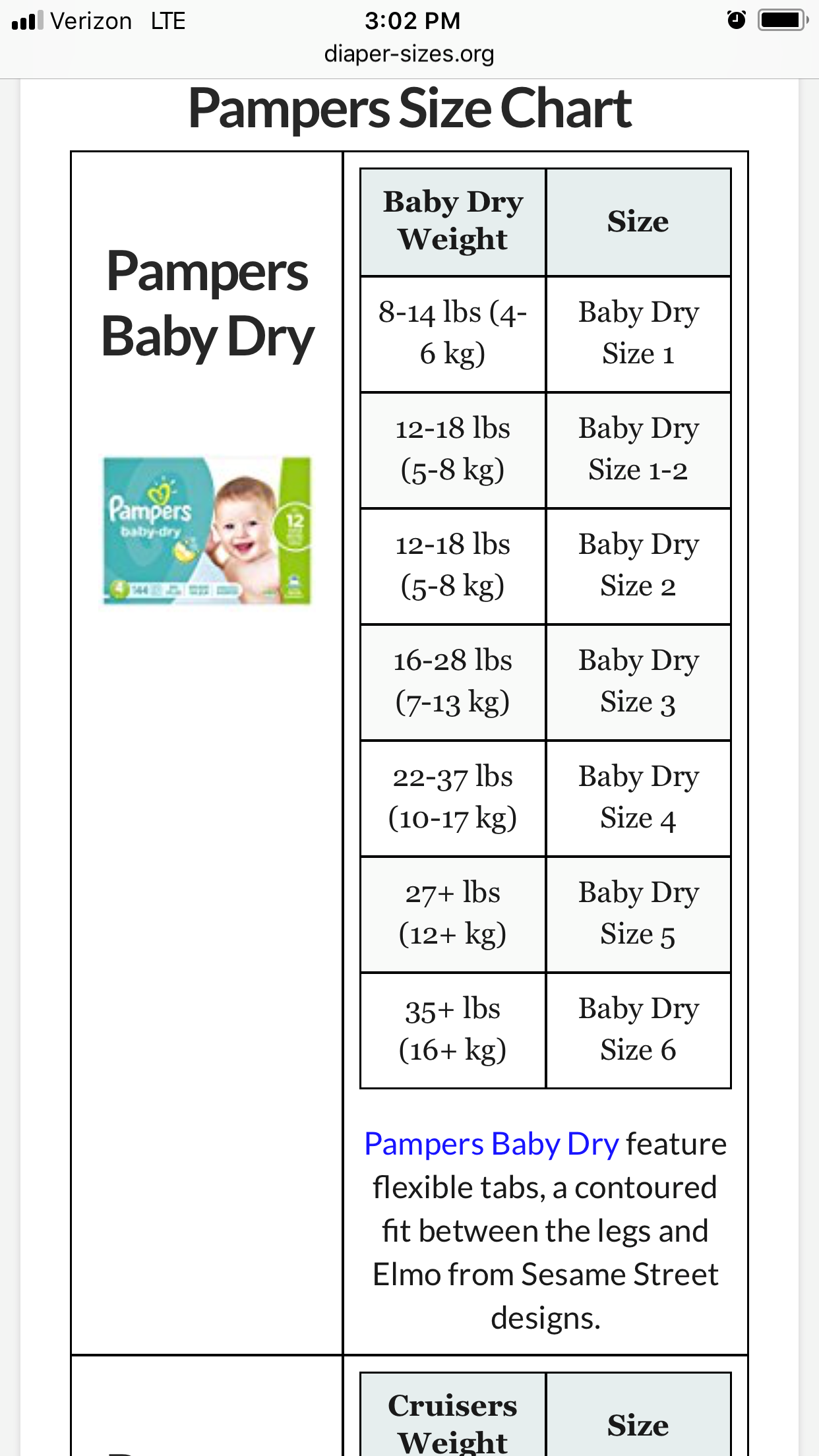 pampers size chart transparent