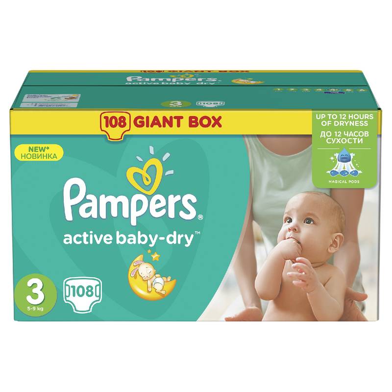 pampers active baby-dry pieluszki 3 midi 108 sztuk