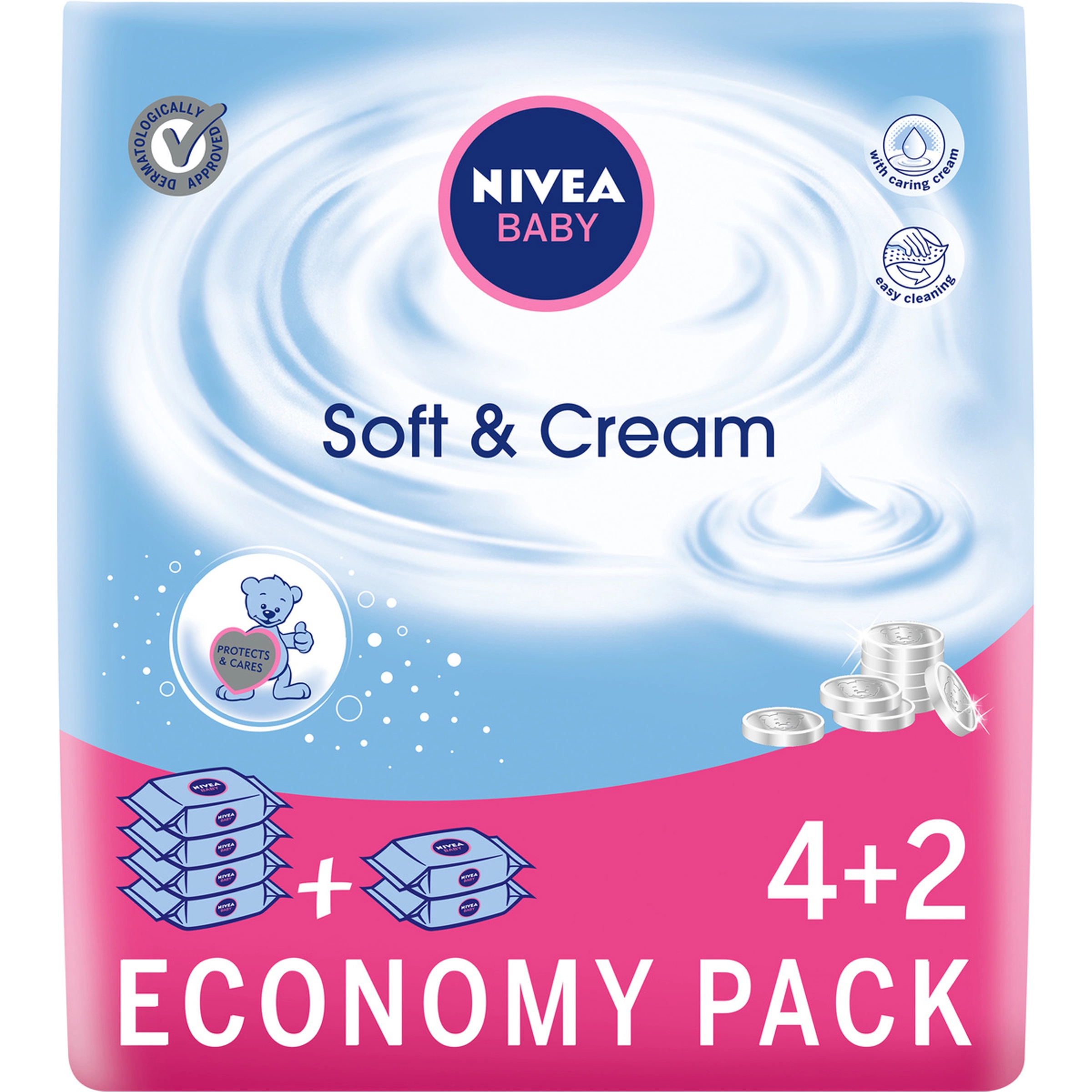 nivea baby chusteczki nawilżane soft & crem 6x63