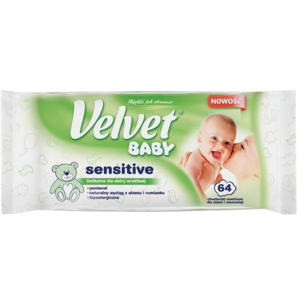 velvet baby chusteczki nawilżane sensitive 64 sztuk