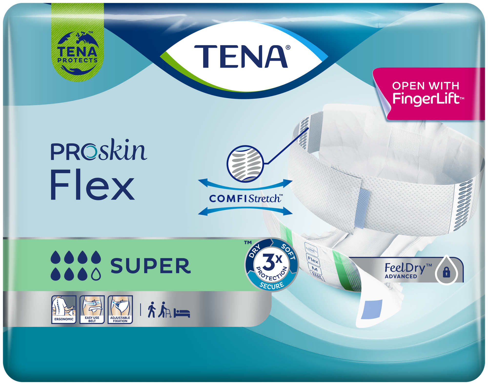 pieluchomajtki tena flex proskin super medium 71-102 cm 30 sztuk