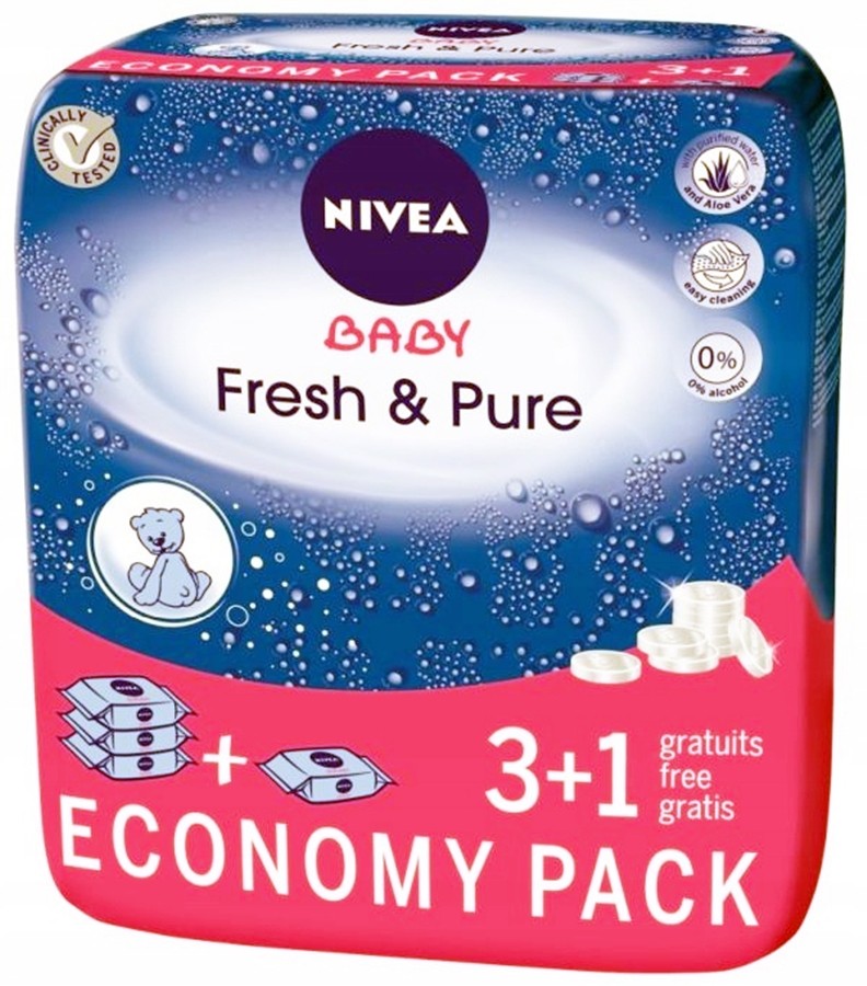 nivea 6x63szt baby fresh&pure chusteczki nawilżane dla dzieci i niemowląt