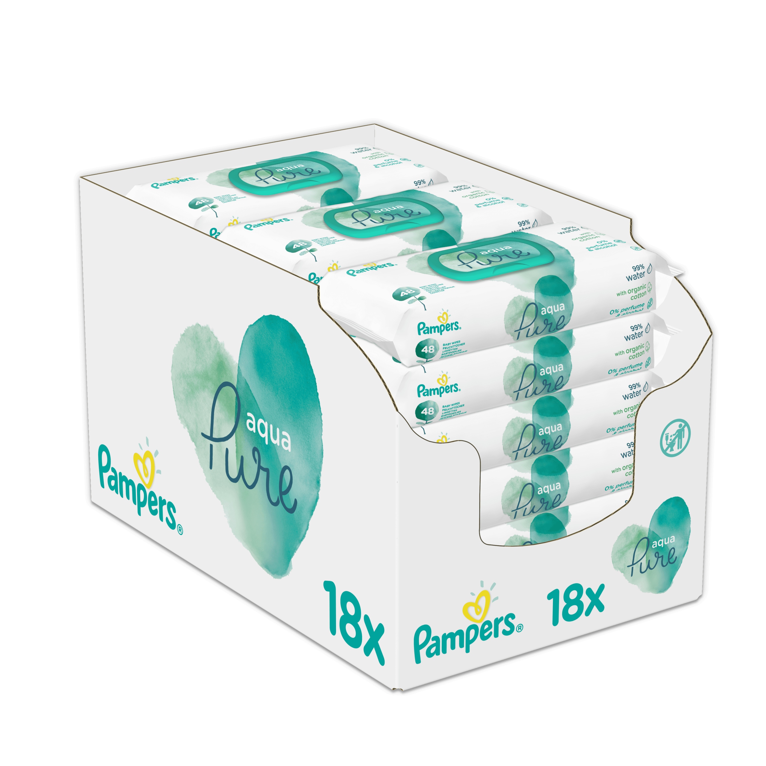 pampers aqua pure chusteczki nawilżające 18x 48sz