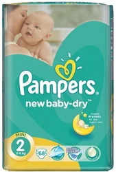 pampers newbaby-dry pieluchy rozmiar 2 mini 3-6kg 43 sztuki