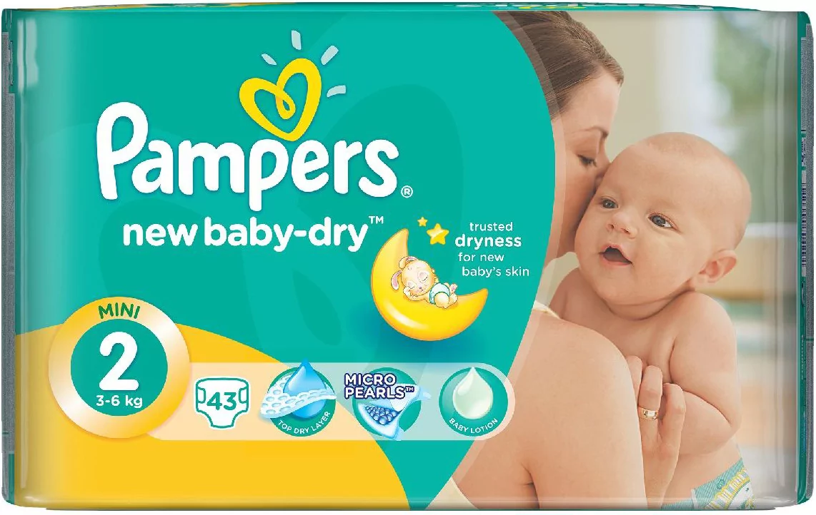 pampers newbaby-dry pieluchy rozmiar 2 mini 3-6kg 43 sztuki