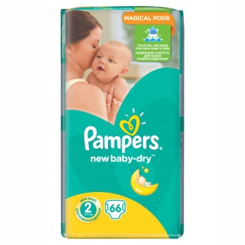 pampers newbaby-dry pieluchy rozmiar 2 mini 3-6kg 66 sztuk